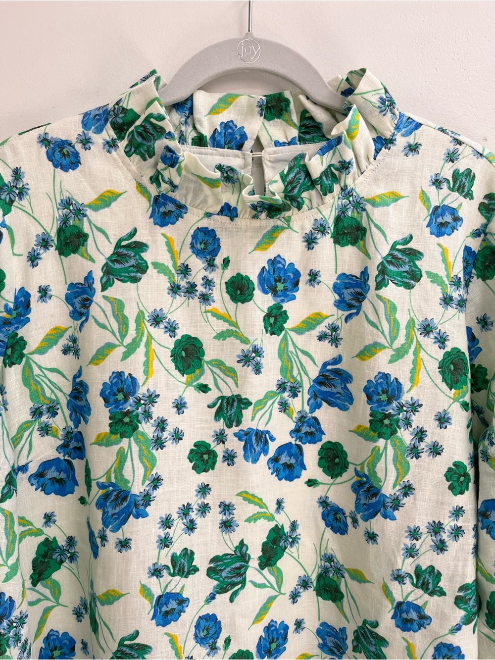 Draper James Blue Green Floral Linen Shift Dress High Neck Ruffle Collar Size XL - Picture 3 of 10